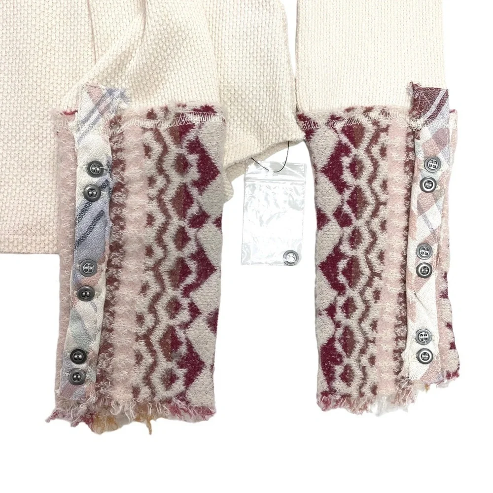 FREE People We the Free Art school cuff V-Neck Thermal Shirt Cream Sz M